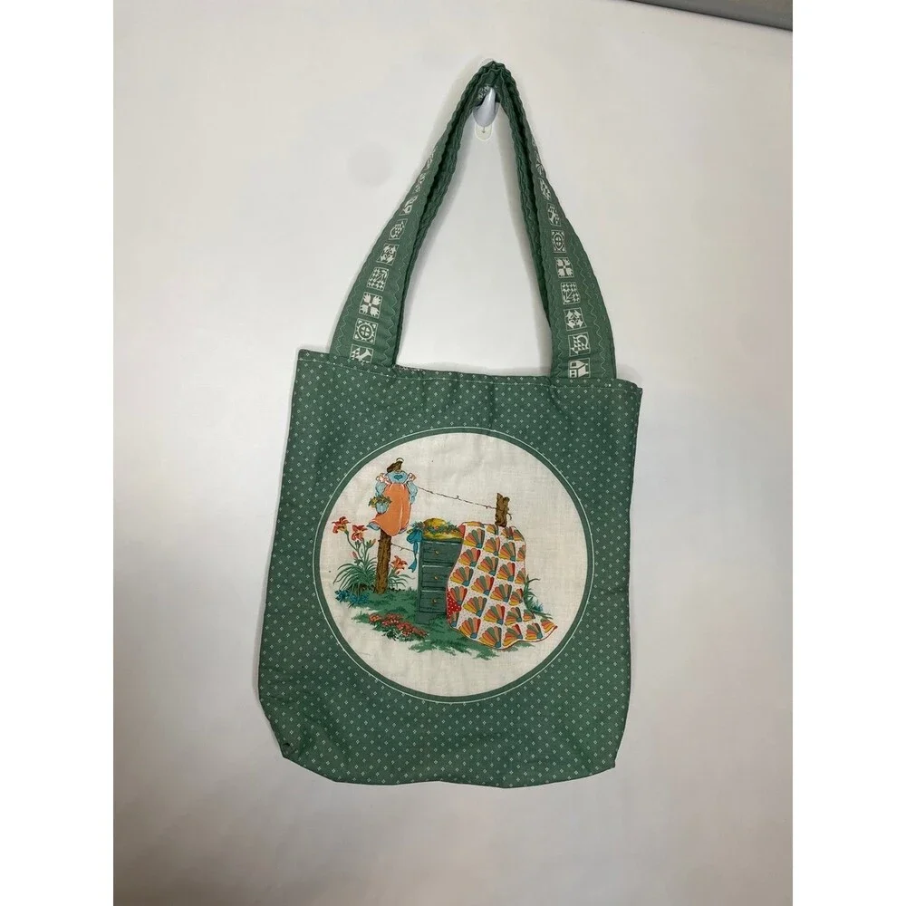 Vintage quilt Green cottonagecore Tote Bag retro - Picture 7 of 7